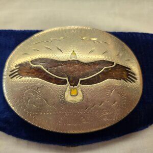 vintage beautiful handcrafted silver with soaring eagle inlay Belt Buckle